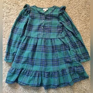 Cat & Jack Green Annd Blue Plaid Long Sleeve Dress With Gold Accents